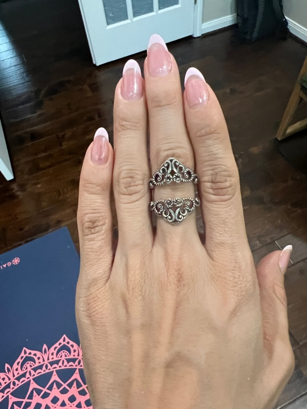 Sterling Silver Filigree Openwork Double Band Ring - Silver